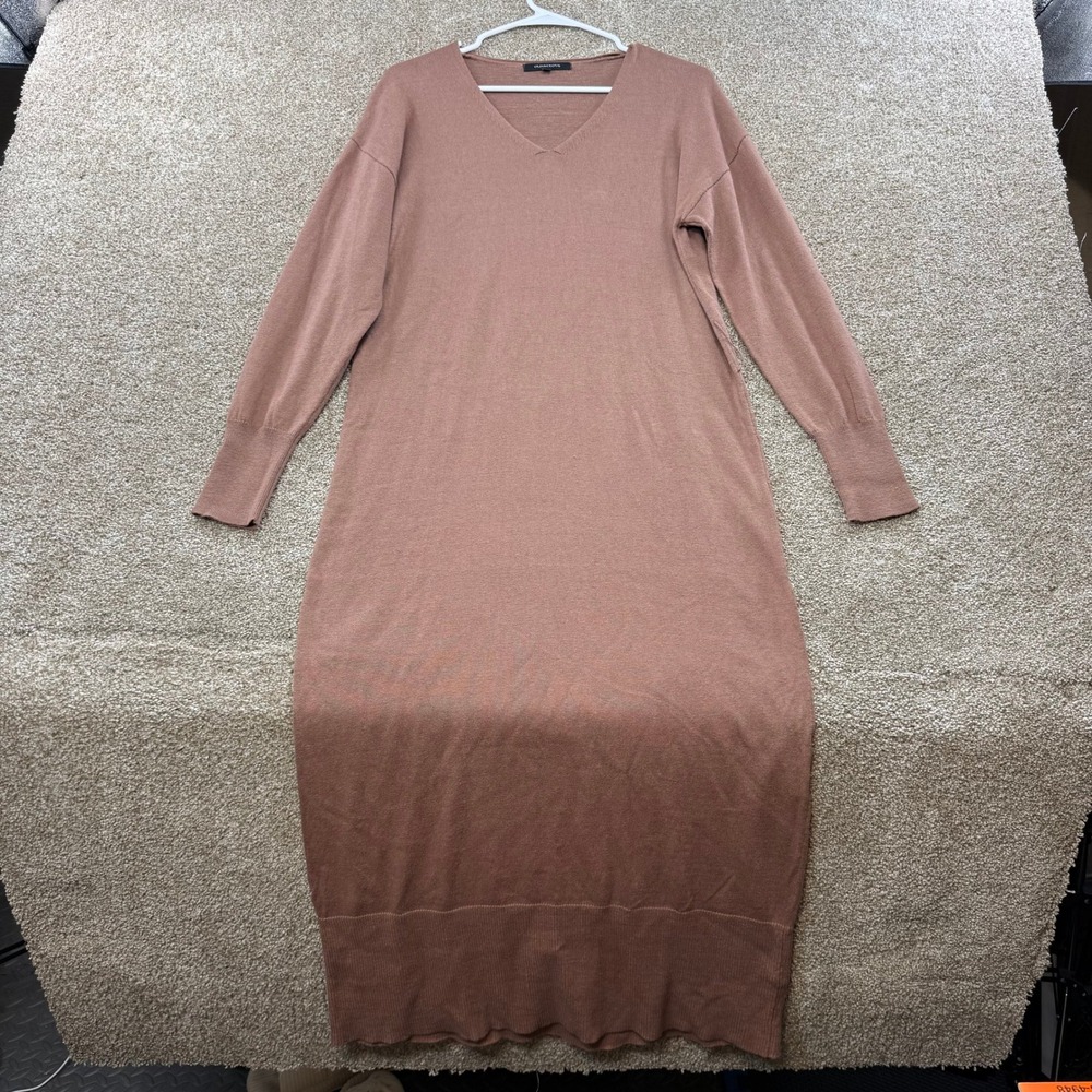 Olivaceous Womens V-Neck Maxi Sweater Dress Mauve Brown Long Sleeve Small Knit